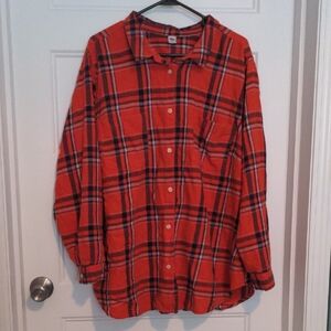 Old Navy Orange Plaid Flannel Button Down Shirt Plus Size 3X